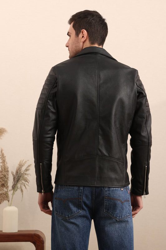 Midnight Valor – Belted Leather Biker Jacket