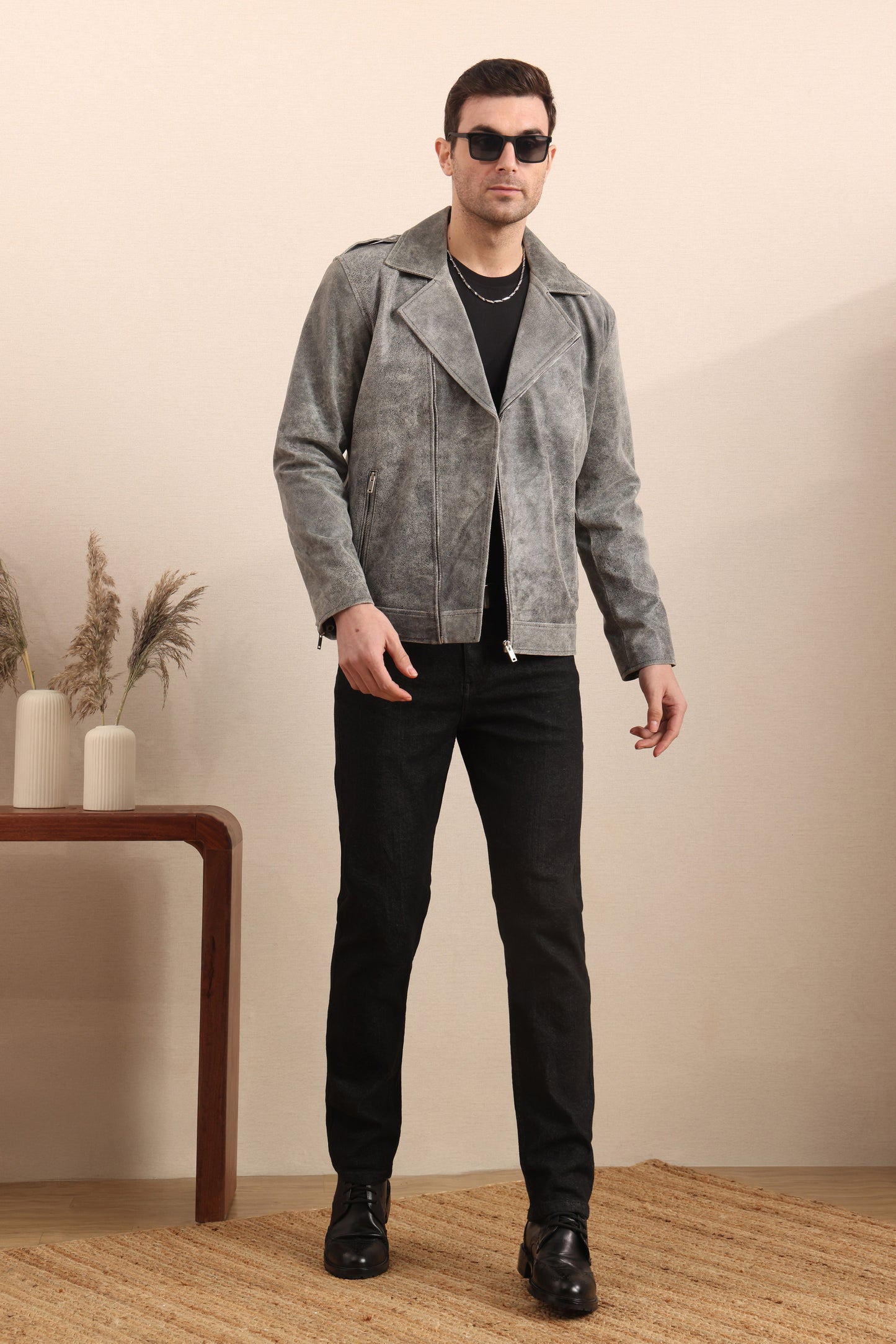 Gravel Crest – Distressed Leather Biker Jacket