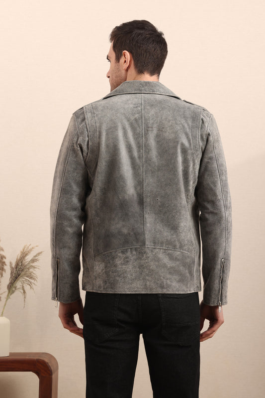 Gravel Crest – Distressed Leather Biker Jacket