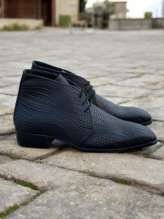 Obsidian Weave — Embossed Leather Dress Boots