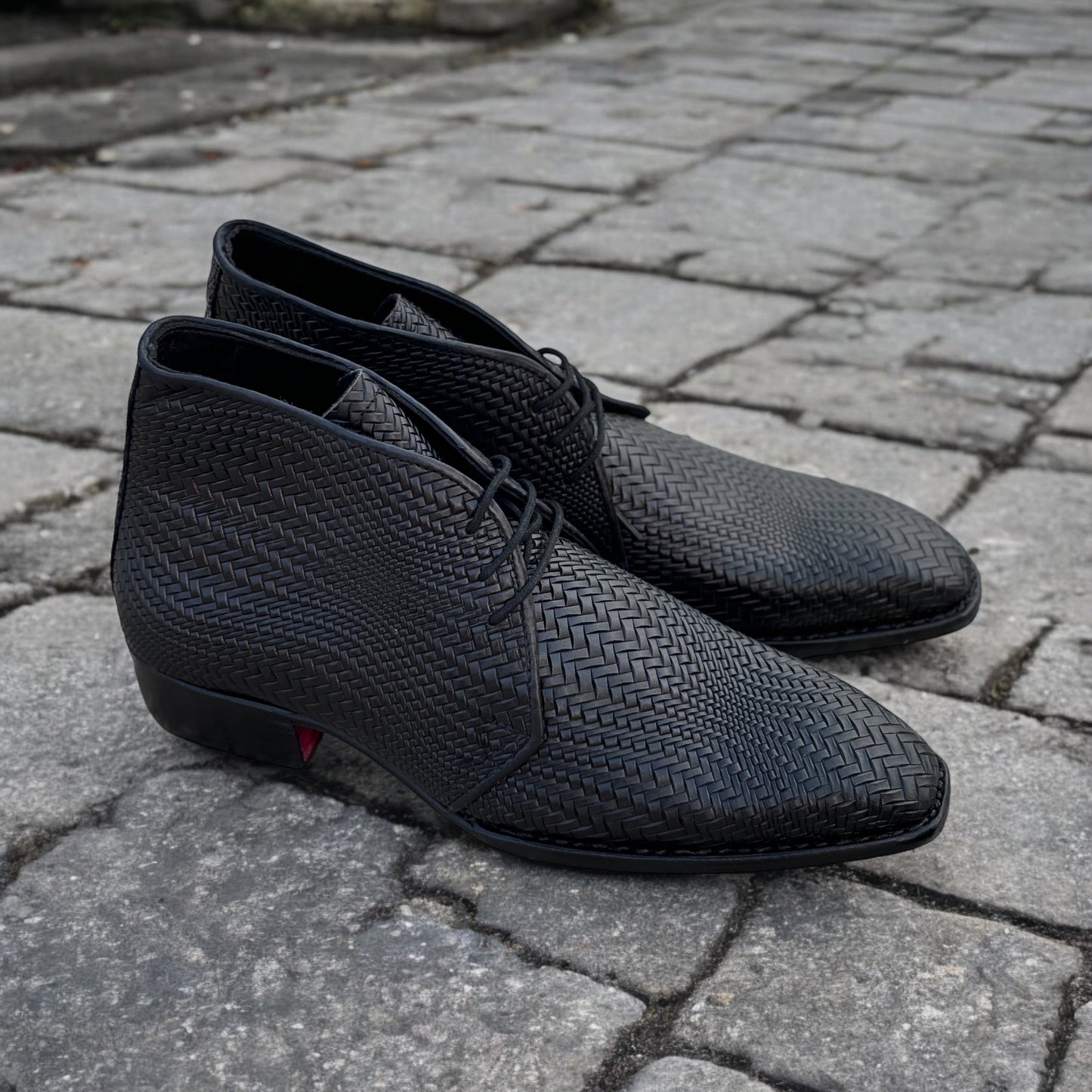 Obsidian Weave — Embossed Leather Dress Boots