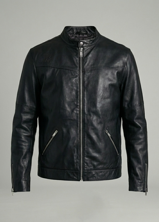 Black leather biker jacket