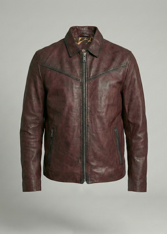 Brown leather jacket on a gray background