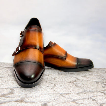 Eclipse Mariner – Two-Tone Double Monk Strap Leather Shoe