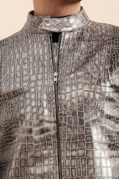 Stormscale – Metallic Crocodile Embossed Leather Jacket
