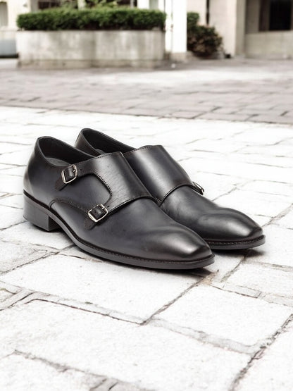 Noir Vanguard – Double Monk Strap Leather Shoe