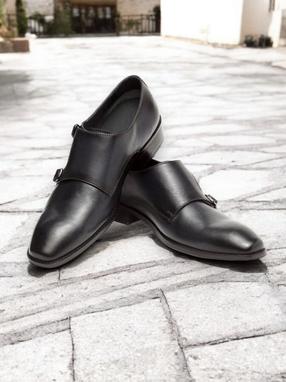 Noir Vanguard – Double Monk Strap Leather Shoe