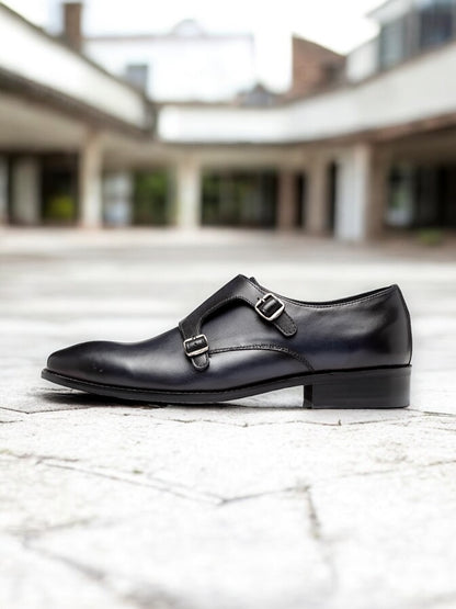 Noir Vanguard – Double Monk Strap Leather Shoe