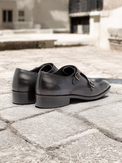 Noir Vanguard – Double Monk Strap Leather Shoe