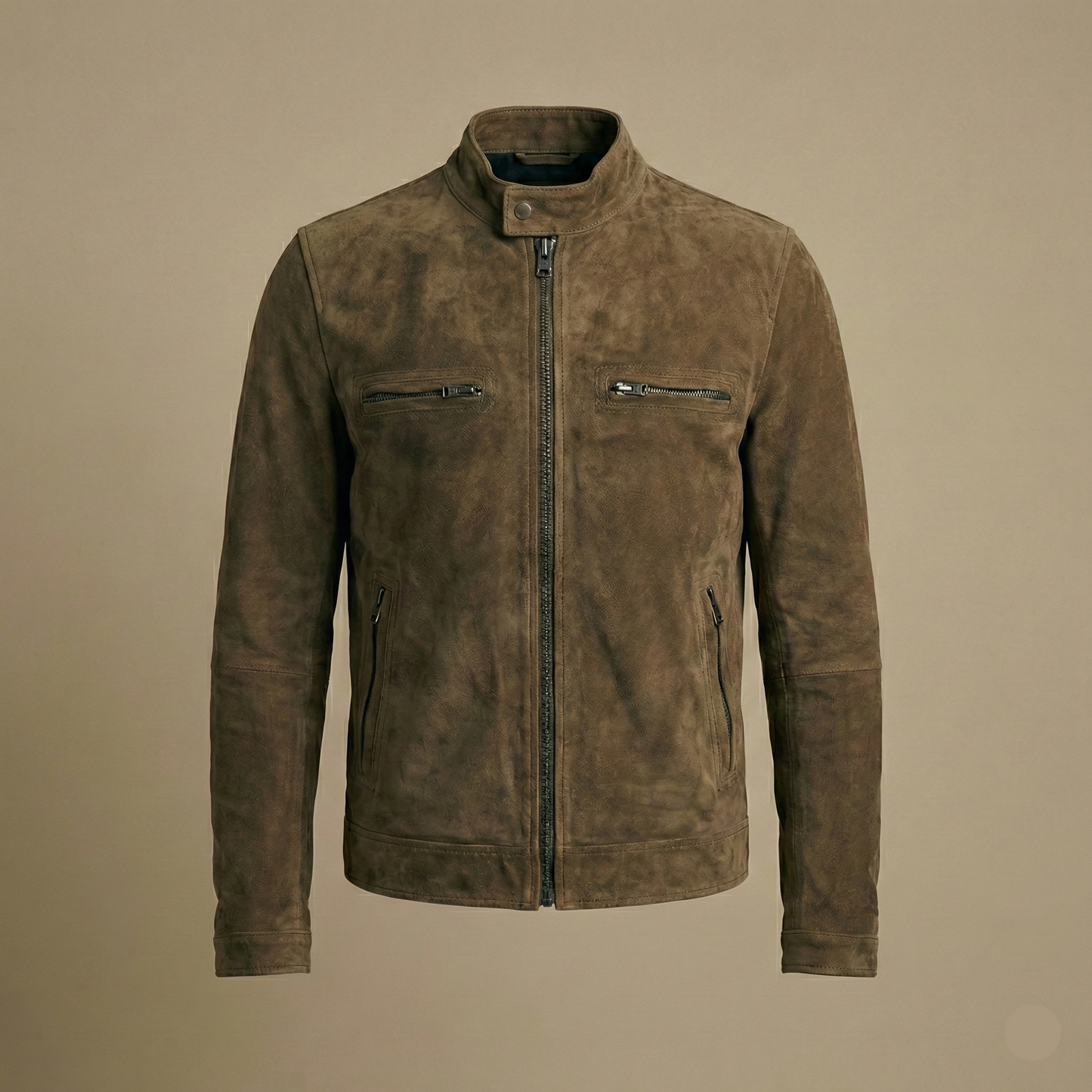 Brown suede jacket on a beige background