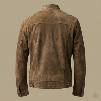 Brown leather jacket on a beige background