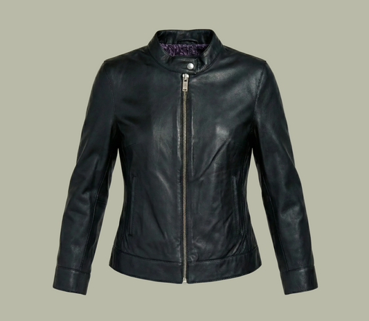 Black leather jacket on a white background