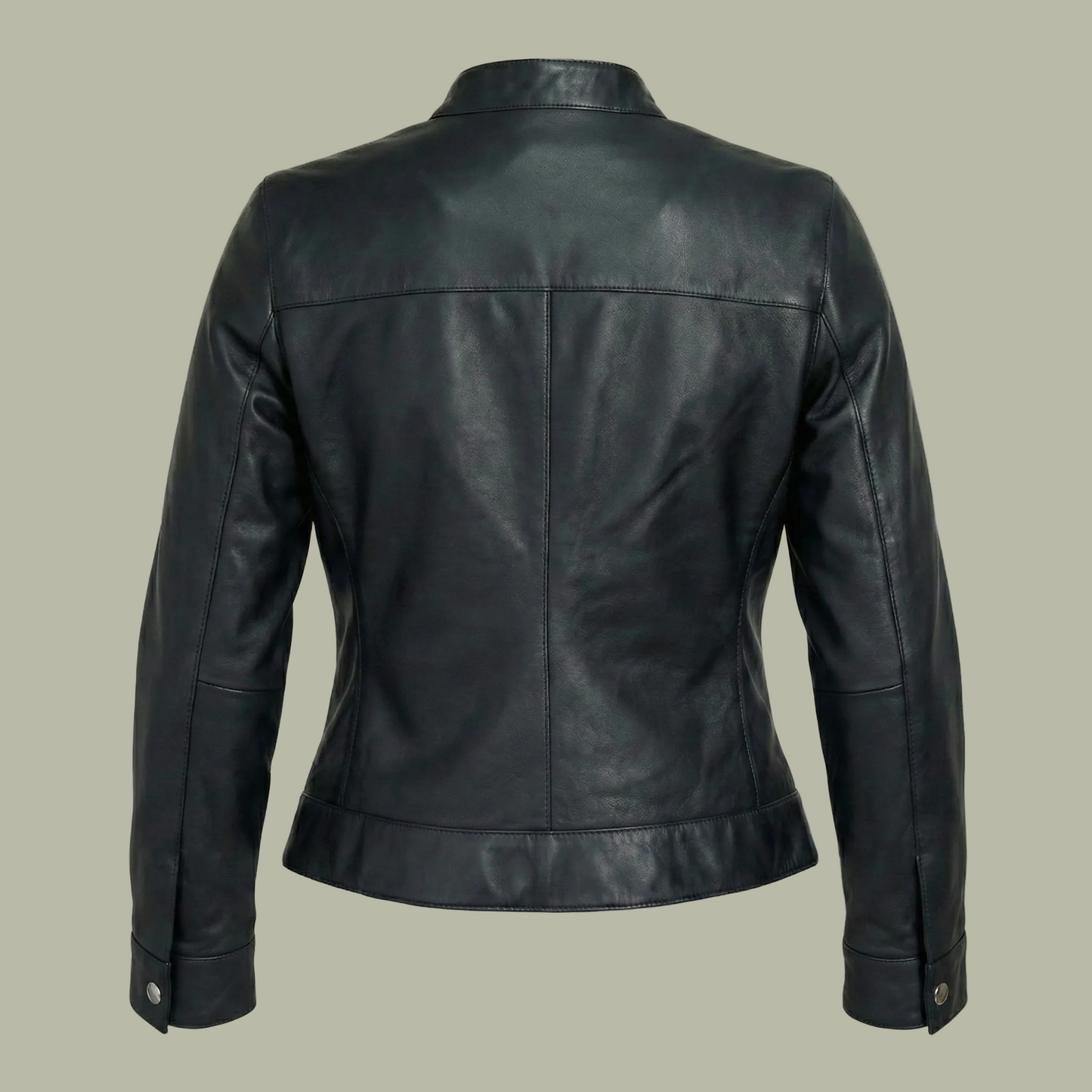 Black leather jacket on a gray background