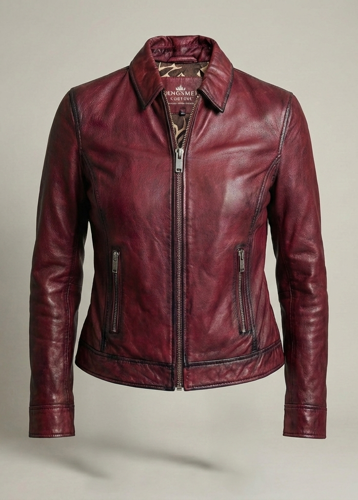 Red leather jacket on a beige background