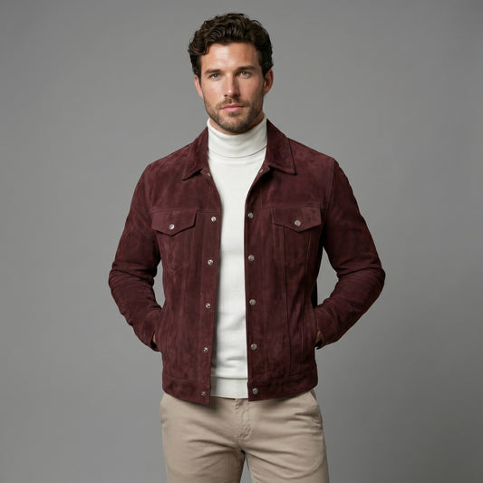 The Oxblood Suede Trucker
